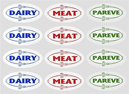 Dairy, Meat and Parve Kosher Labels Color-Coded Self-Stick Clear Labels-Identify your Kosher Pots and Dishes! Never Mix them up! Keeping Kosher has never been easier!