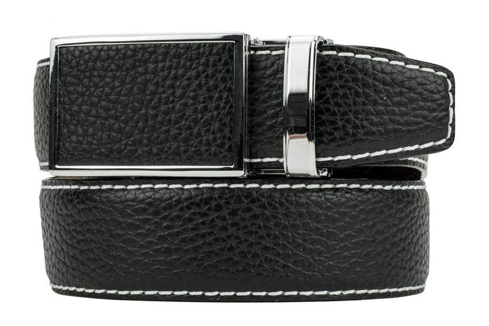 Go-In! Pebble Grain Pitch Black Leather Golf Belt with Hidden Golfer Tools - Nexbelt Ratchet System Technology