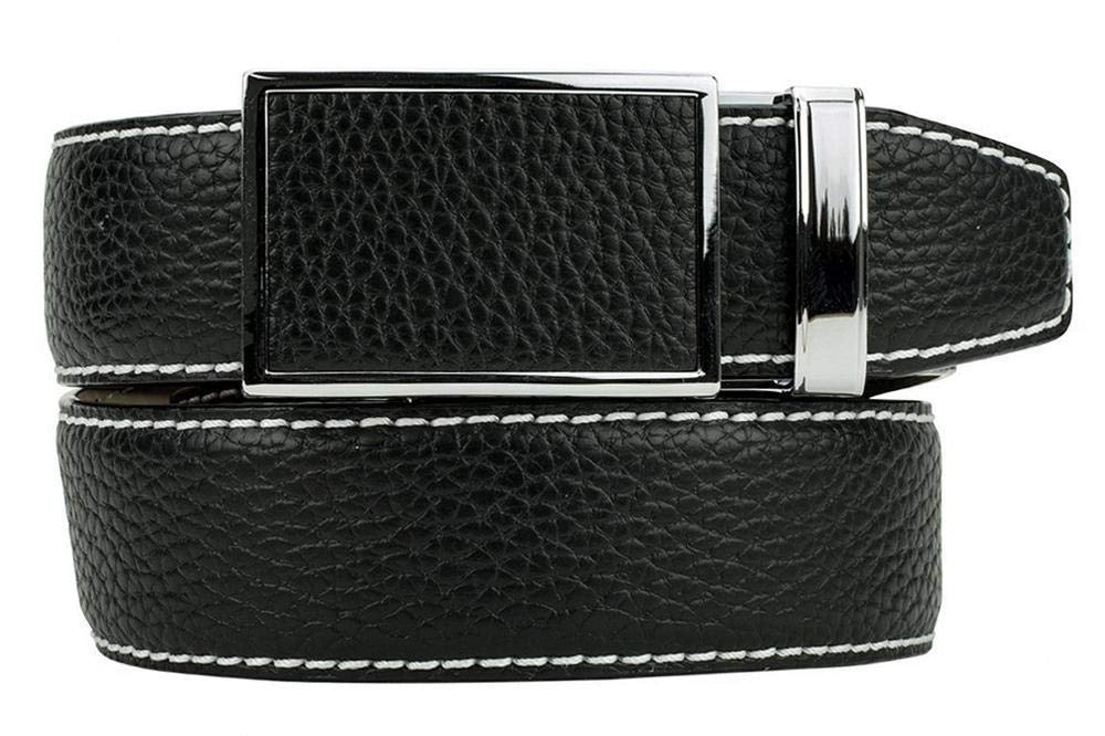 Go-In! Pebble Grain Pitch Black Leather Golf Belt with Hidden Golfer Tools - Nexbelt Ratchet System Technology