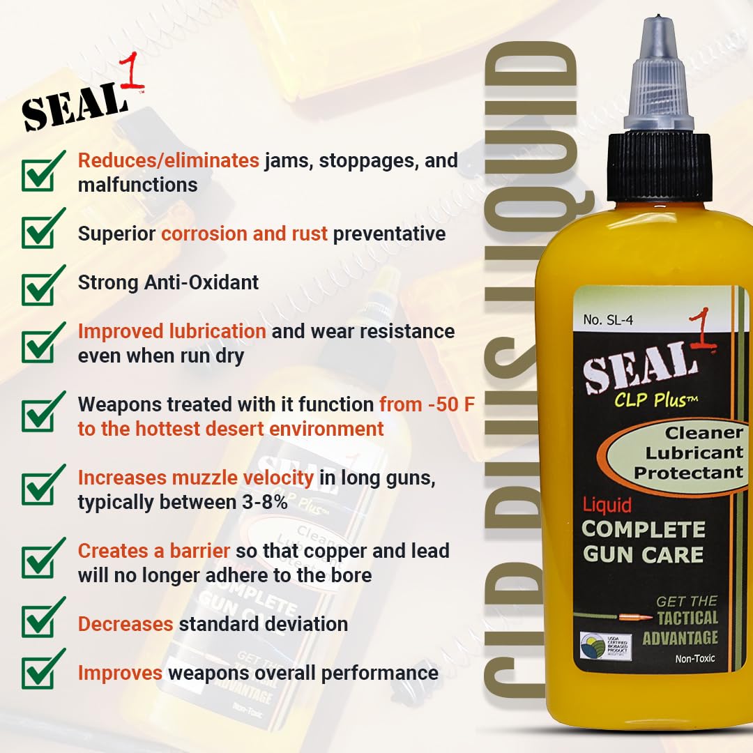 SEAL 1 Liquid Gun Cleaner - Gun Cleaner and Lubricant Gun Oil Lube Gun Cleaning Supplies Corrosion and Rust Prevention Improve Weapon Performance Dissolves Carbon - 4 oz Bottle